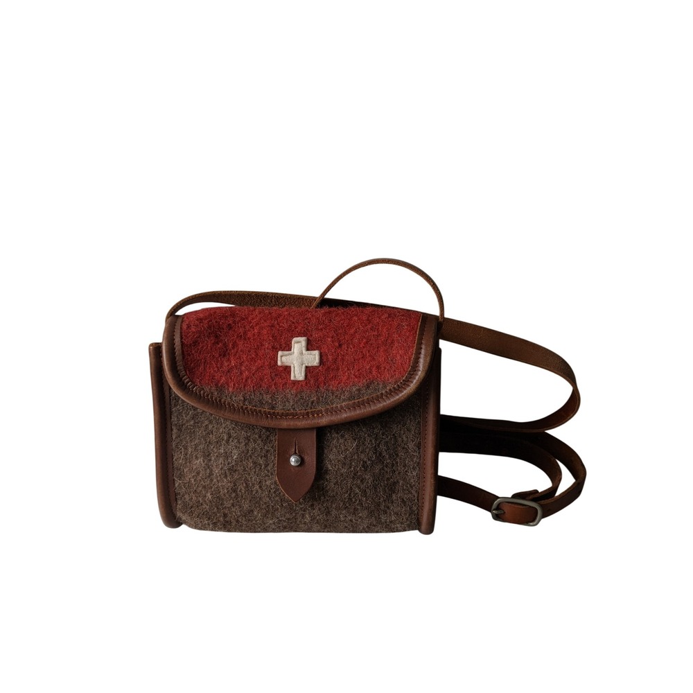 Karlen Swiss Army Wool Blanket Leather Crossbody Bag Brown Red Switzerland